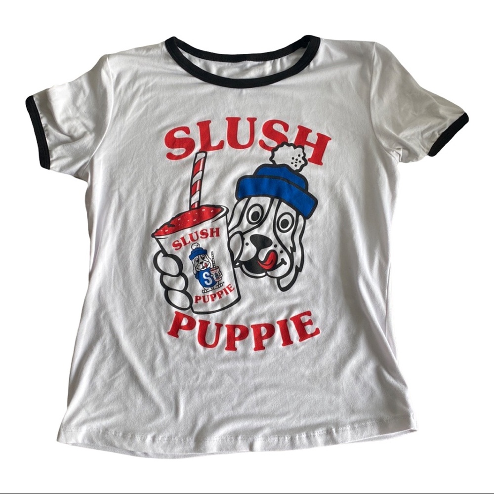 Ardene Slush Puppie Super Soft Ringer Tee - White T-Shirt size Small